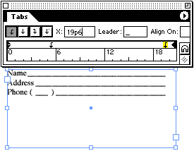 the tab ruler showing a tab stop with underscore leader