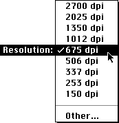 the Resolution pop-up menu