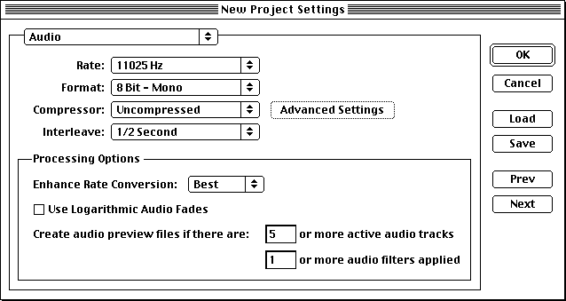 New Project--Audio settings
