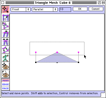 current top points selected in Mesh edit window