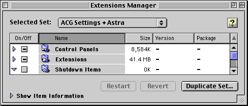 Extensions Manager dialog settings