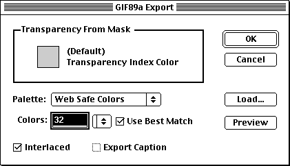 GIF89 Export dialog settings