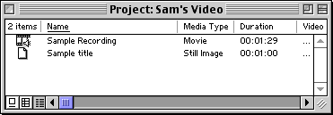 Title and video clips in the Project window