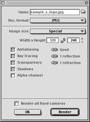 the fixed cameras rendering dialog