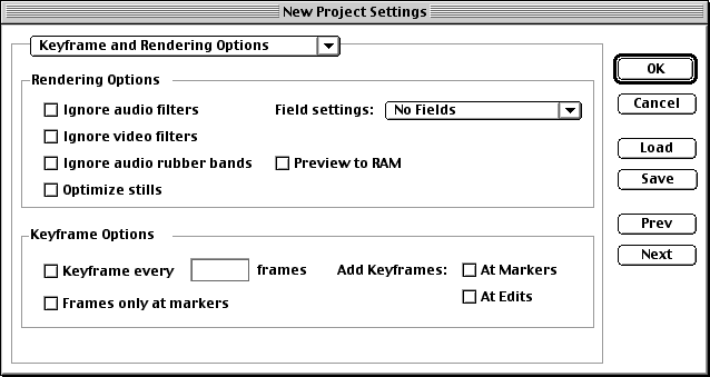 New Project--Keyframes and Rendering settings