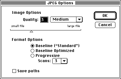 JPEG Export dialog settings