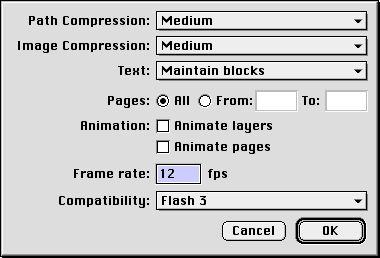 options dialog for SWF files