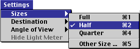 Settings-Sizes-Half menu