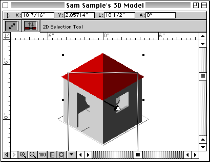 the document window showing the roof painted red