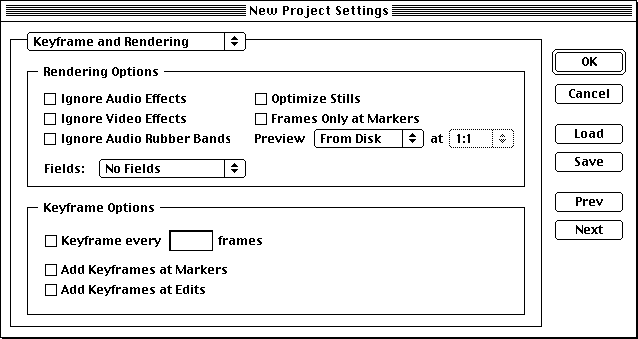 New Project--Keyframes and Rendering settings