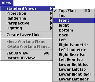 the Standard Views submenu of the View menu, with the Front command highlighted