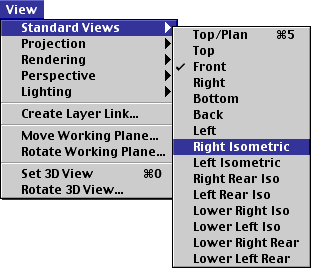 the Standard Views submenu of the View menu, with the Right Isometric command highlighted