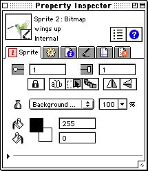 Sprite Properties Inspector with Background Transparent ink