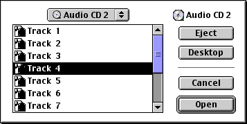 dialog used to select the Audio CD track to be converted