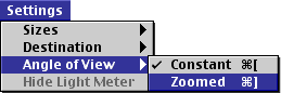 Settings-Angle Of View menu options: Constant and Zoomed
