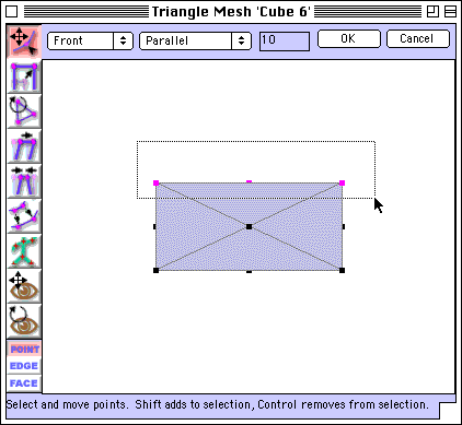 top points selected in Mesh edit window