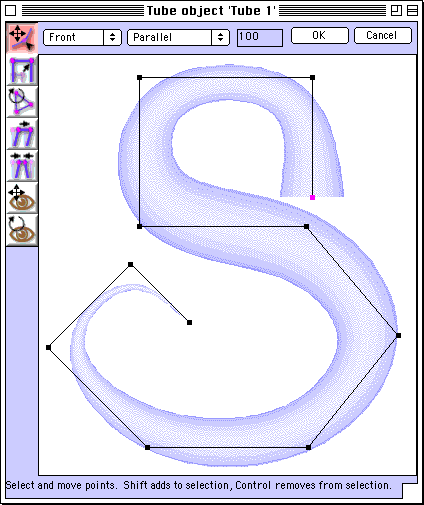 extruded letter reshaped in Tube edit window