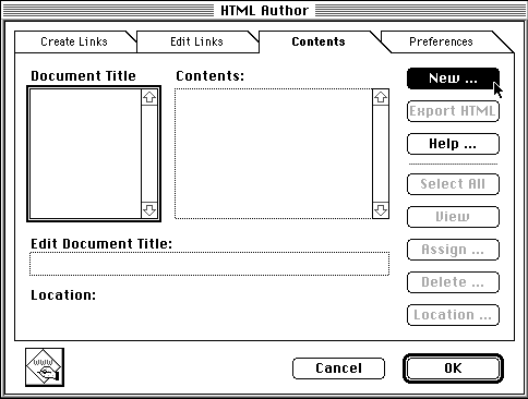 click New in the HTML Author dialog