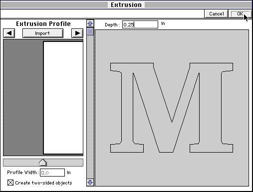 the Extrusion dialog