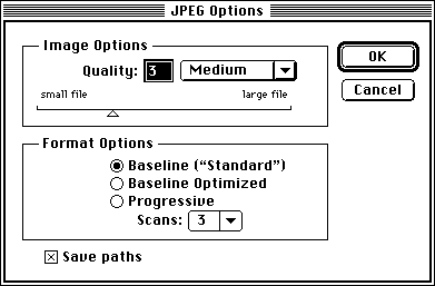 the JPEG Options dialog box