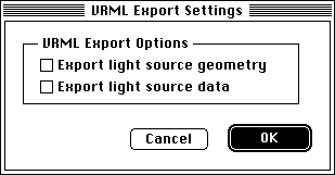 the VRML Export Settings dialog box