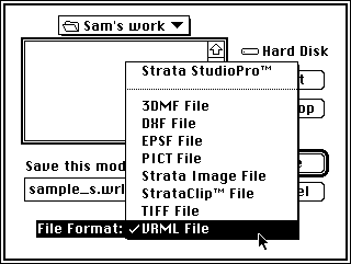 choosing VRML format in the Save dialog box