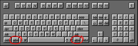 the Option key location, on either side of the spacebar