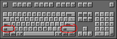 the Shift key location, on either side of the keyboard