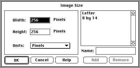 the Custom Image Size dialog