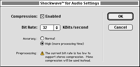 ShockWave Audio settings dialog