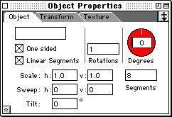 Object Properties palette with lathe settings