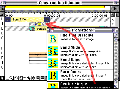 dragging Center Merge from the Transition window to the Construction window