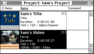 Title and video clips in the Project window